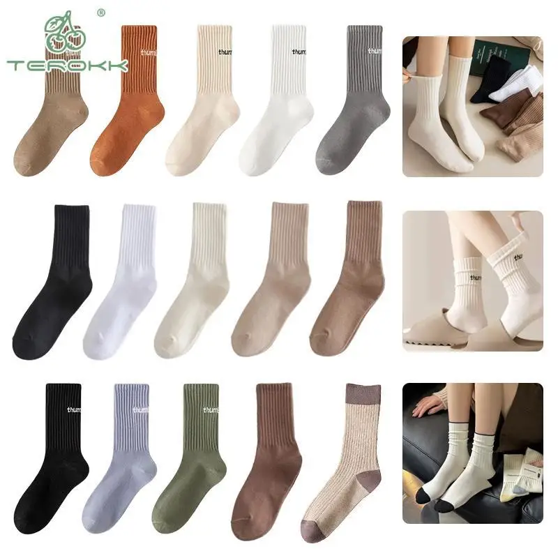 

1pair Women Socks Autumn Winter Middle Tube Socks Korean Japanese Ins Trend Cotton Coffee Retro Designer Socks For Student