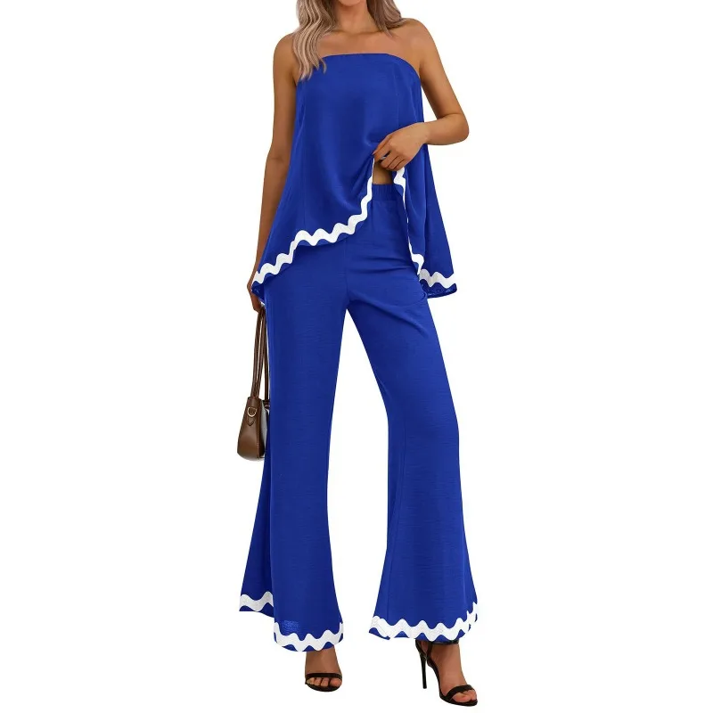 

Set for Women Beach Vacation Women's Bandeau Top Fashion ＆ Pants Set Temperament Commuting Summer Female Casual Trousers Outfits