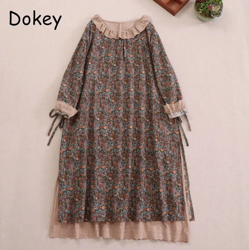 Vintage Mori Girl Cotton Linen Flower Dress Women Spring Autumn Peter Pan Collar Lace-up Loose Dress Casual Patchwork Vestidos 
Vintage Mori Girl Cotton Linen Flower Dress Women Spring Autumn Peter Pan Collar Lace-up Loose Dress Casual Patchwork Vestidos