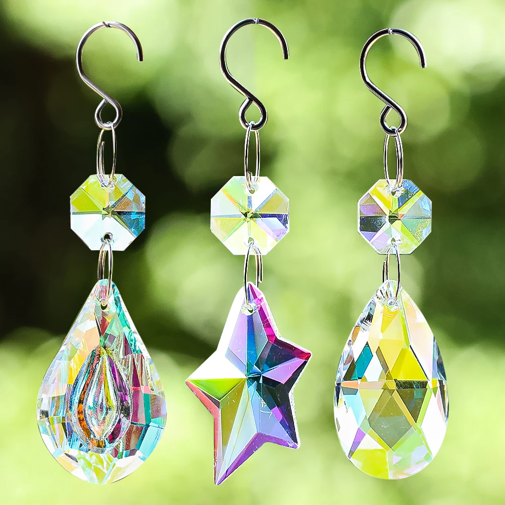 

1PC Octagon Beads Connector AB Color Angel Tears Pentagram Stars Glass Crystal Pendant Faceted Prism Rainbow Sun Catcher Hanging