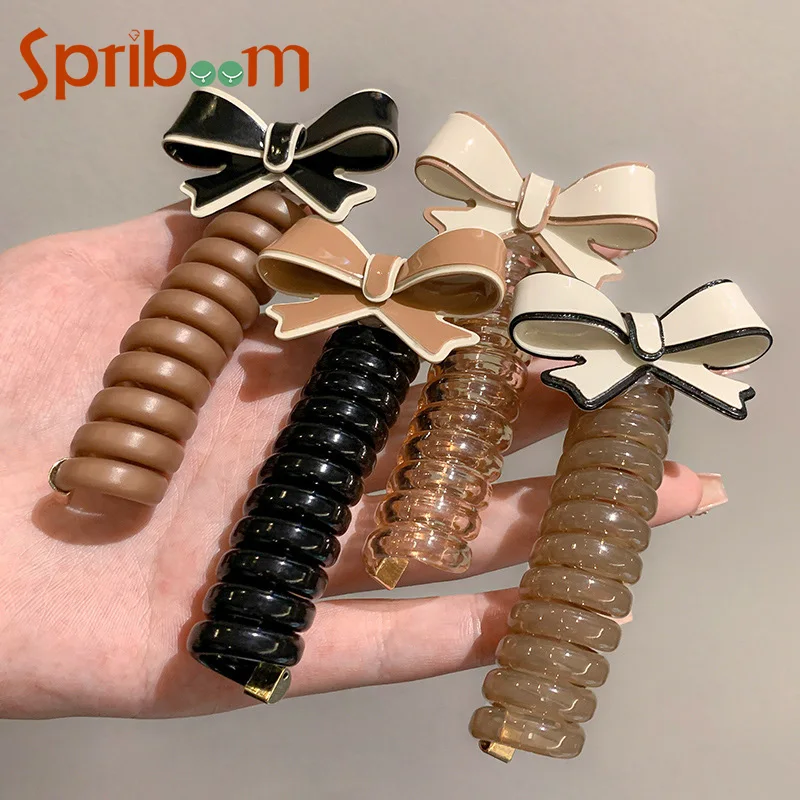 

Ponytail Elastic Hair Bands for Women Telephone Wire Hair Accessories Bows Braided Spiral Bundle Scrunchies Girls Hair Ties