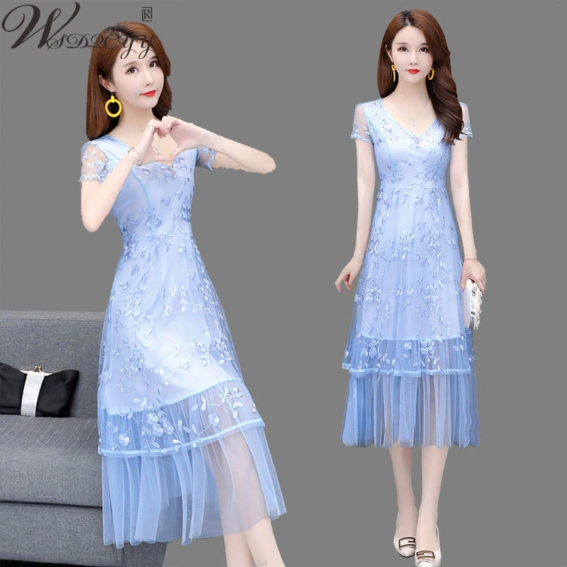 Mesh Patchwork Embroidery Midi Dress 2023 Women Korean Fashion V-Neck Party Dress Ladies Elegant Short Sleeve Summer Vestidos
Mesh Patchwork Embroidery Midi Dress 2023 Women Korean Fashion V-Neck Party Dress Ladies Elegant Short Sleeve Summer Vestidos