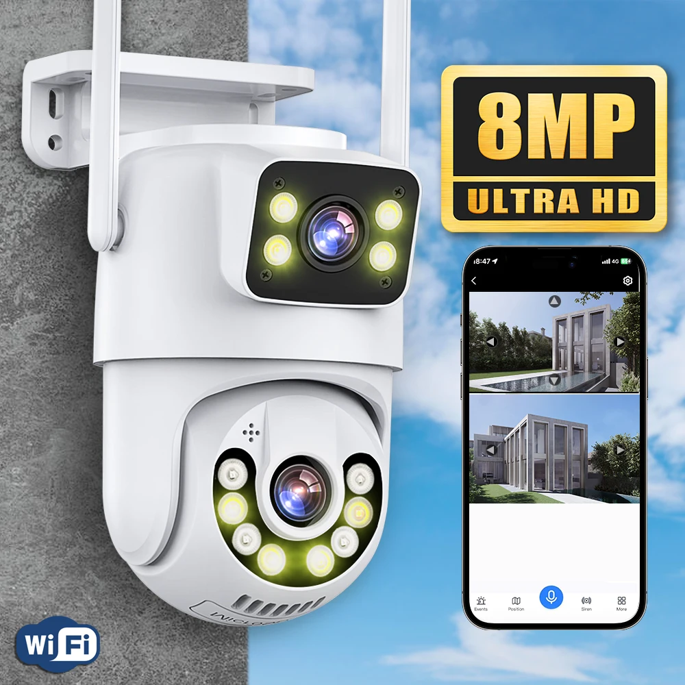 

External Wifi PTZ Camera Dual Lens 4K 8MP HD IP66 Outdoor IP Camera 6MP Auto Tracking Security Protection CCTV Surveillance P2P