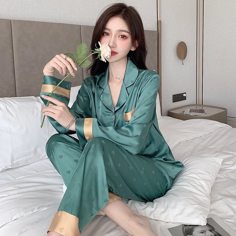Ice Silk Pajamas Women's Spring And Autumn Style Thin Style Long Sleeve Trousers Two-piece Set 2023 New Summer Home Clothes
Ice Silk Pajamas Women's Spring And Autumn Style Thin Style Long Sleeve Trousers Two-piece Set 2023 New Summer Home Clothes