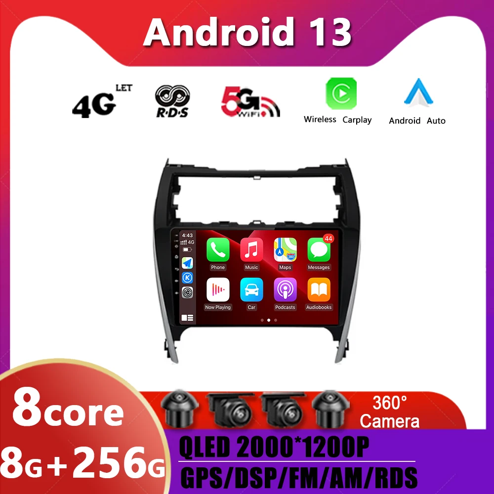 

Автомобильный видеоплеер на Android 13 DSP с GPS-навигацией, мультимедийный стерео QLED / IPS экран для Toyota Camry 7 XV 50 55 2012 - 2017