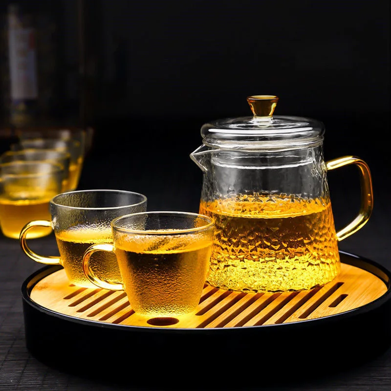 

Термостойкая роскошная стеклянная посуда с рисунком молотка, утолщенный фильтр для отделения воды для чая, заварочный чайник, бытовой цветочный чайник, фруктовые чашки