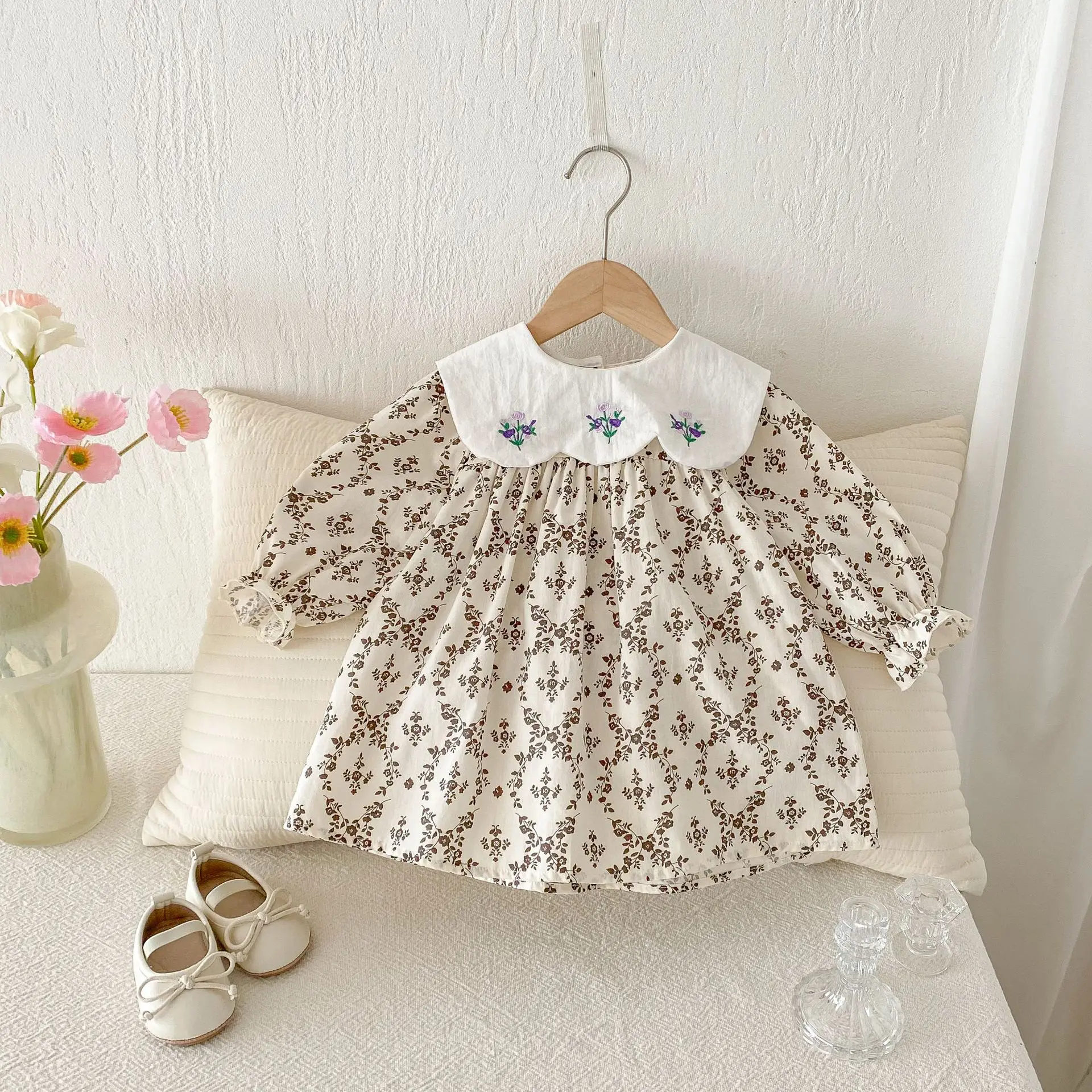 2025 Autumn New Girls Casual Dress Children Large Collar Flower Embroidery Dress Cotton Baby Girl Floral Princess Dress 28 S58a4753ef89d472db4fdfb668f542b9fr