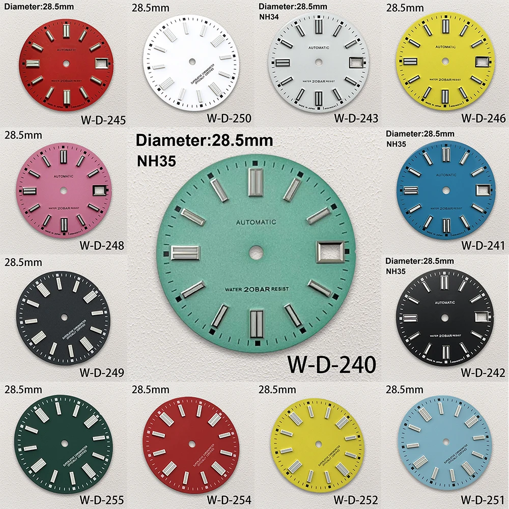 

28.5mm S Logo Date just Watch Dial Suitable For NH35/NH35A/NH36/4R Movement Green Luminous Watches Modification Accessories