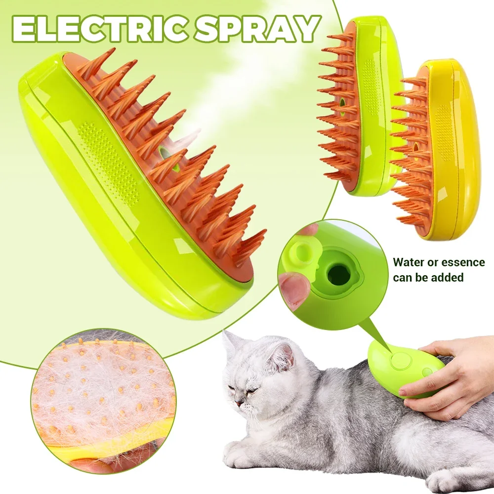 

Steamy Dog Brush Electric Spray Cat Hair Brush 3 In1 Dog Steamer Brush For Massage Pet Grooming Removing Tangled and Loose Hair