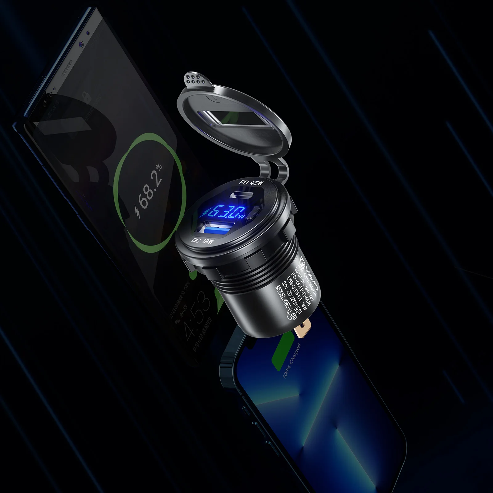 2022 металлическое двойное автомобильное зарядное устройство 45 Вт USB C Тип C PD 12 В/24 В с отображением напряжения/мощности для SUV мотоцикла грузовика лодки автобуса RV ATV
2022 металлическое двойное автомобильное зарядное устройство 45 Вт USB C Тип C PD 12 В/24 В с отображением напряжения/мощности для SUV мотоцикла грузовика лодки автобуса RV ATV