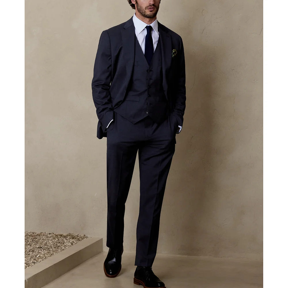 

Navy Blue Men Suits Slim Formal Notch Lapel Single Breasted 3 Piece Daily Casual Business Outfits Fashion Groom Wedding Tuxedo