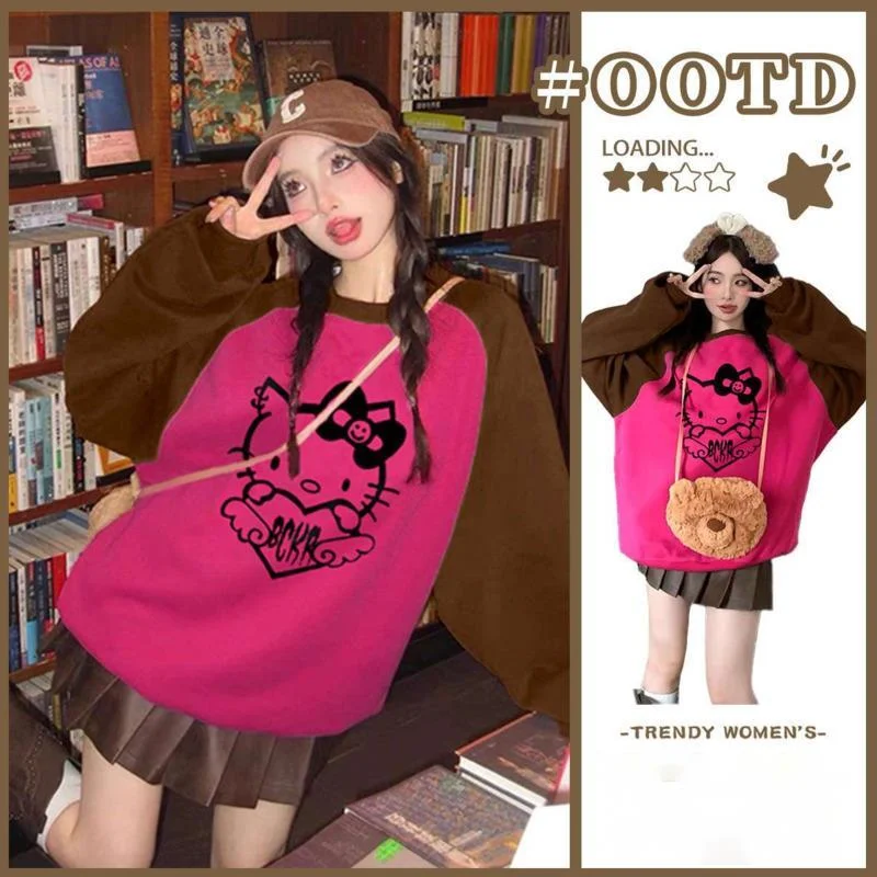 Женская Осенняя одежда Sanrio, Hello Kitty, пуловеры с круглым вырезом, свободный цветной свитер, топ, корейский свитер, женский модный свитер с длинным рукавом
Женская Осенняя одежда Sanrio, Hello Kitty, пуловеры с круглым вырезом, свободный цветной свитер, топ, корейский свитер, женский модный свитер с длинным рукавом