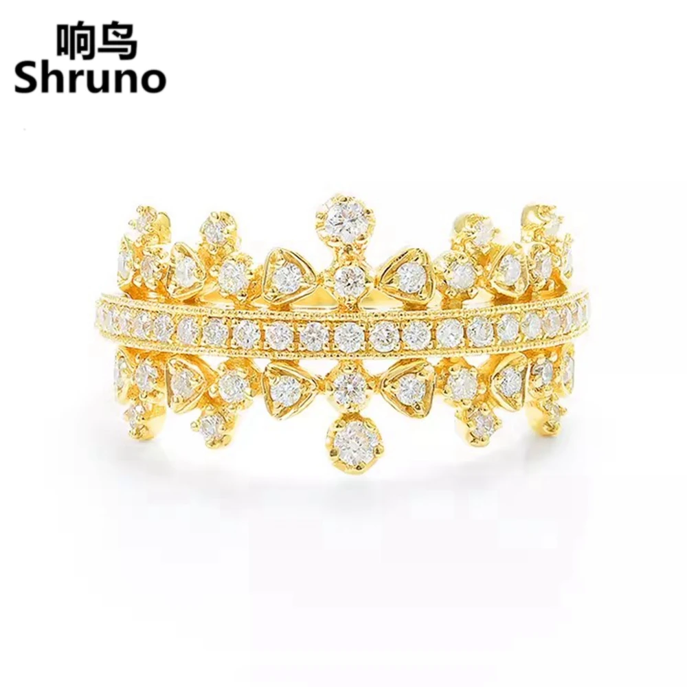 

Shruno Solid 14K 585 Yellow Gold Natural Diamonds Ring Luxury Retro Crown Women's Ring Personality Jewelry Fashion Wedding Ring