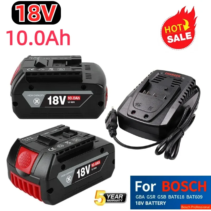 

NEW 18V 10Ah Rechargeable Li-ion Battery For Bosch 18V Power tool Backup 10000mah Portable Replacement BAT609 Indicator light