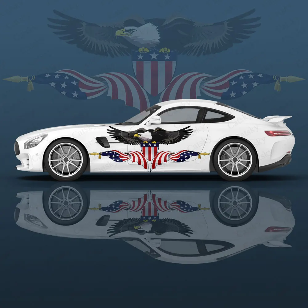 

American Flag Eagle Racing Car Graphic Decal Full Body Vinyl Wrap Modern Design Vector Image Wrap Sticker Decorative Car Decal