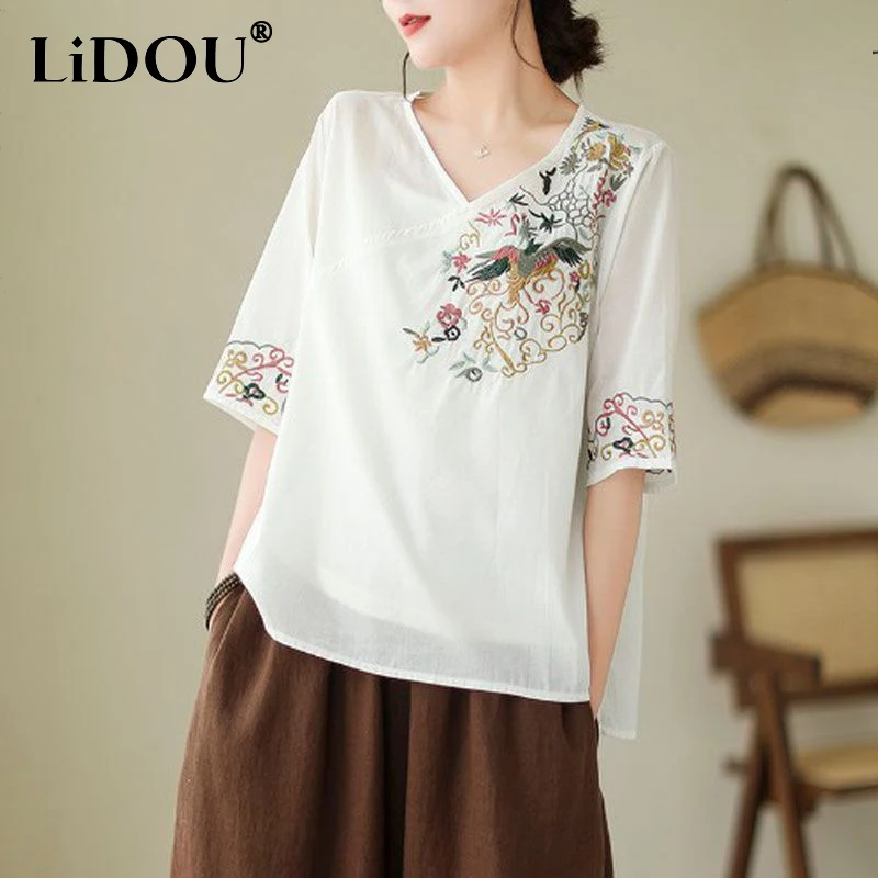 2024 Summer Ethnic Style Embroidery Loose Casual Blouse Female Half Sleeve Oversized Vintage Shirt Women Fashion Pullover Tops
2024 Summer Ethnic Style Embroidery Loose Casual Blouse Female Half Sleeve Oversized Vintage Shirt Women Fashion Pullover Tops