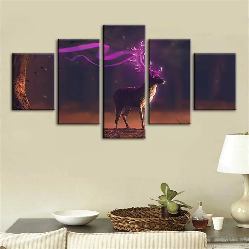 

Abstract Fantasy Deer Animal Poster 5 Panel Canvas Print Wall Art Home Decor HD Print Pictures No Framed 5 Piece Room Decor