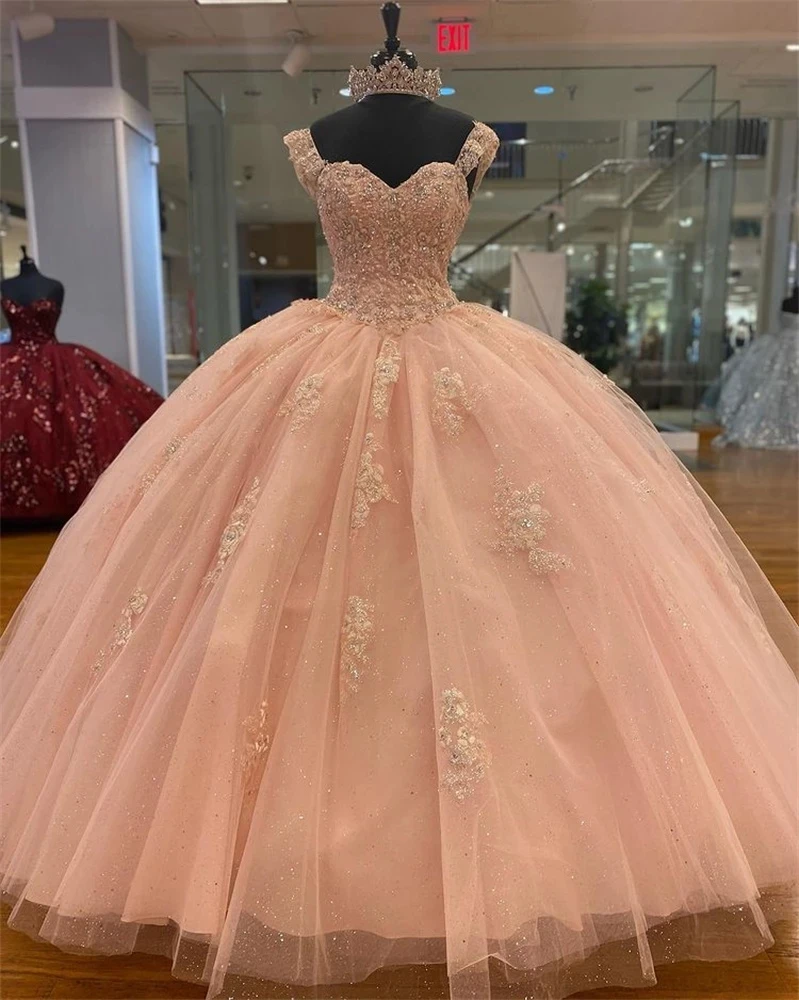 

Blush Pink Sweetheart Shiny Appliques Ball Gown Quinceanera Dresses Sweet 16 Dress Formal Birthday Party Prom Dress Corset Back