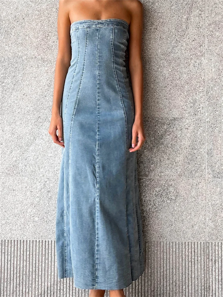 CHRONSTYLE женские длинные платья без бретелек с открытой спиной джинсовое платье на молнии сзади летнее боковое раздельное женское платье 2023
CHRONSTYLE женские длинные платья без бретелек с открытой спиной джинсовое платье на молнии сзади летнее боковое раздельное женское платье 2023