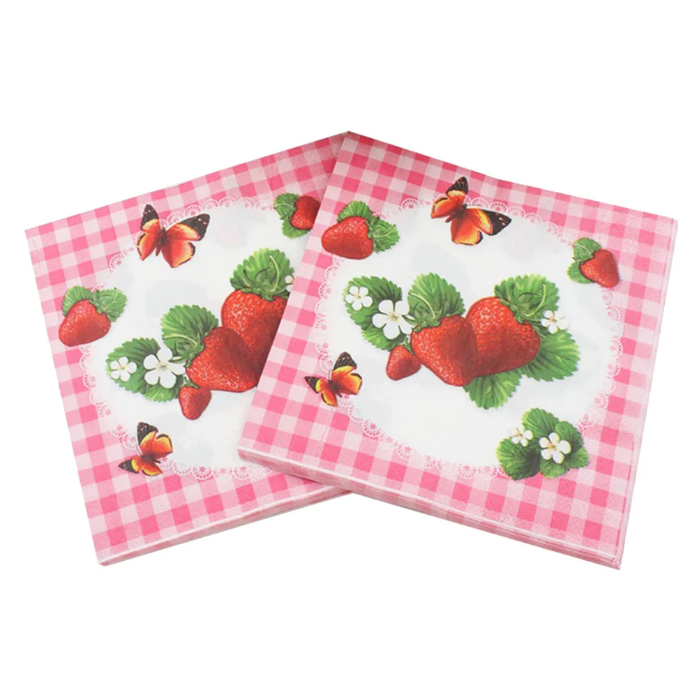 

20 Sheets Party Napkin Paper Towel Napkins Strawberry Decor Tissue Supplies Baby