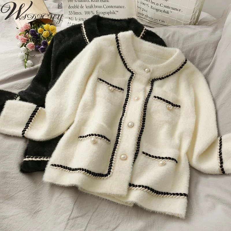 Mink Knitted Cardigans Coat Women Korean Fashion Cashmere Single Breasted Sweater Outwear Warm Winter Long Sleeve Knitwear Top
Mink Knitted Cardigans Coat Women Korean Fashion Cashmere Single Breasted Sweater Outwear Warm Winter Long Sleeve Knitwear Top
