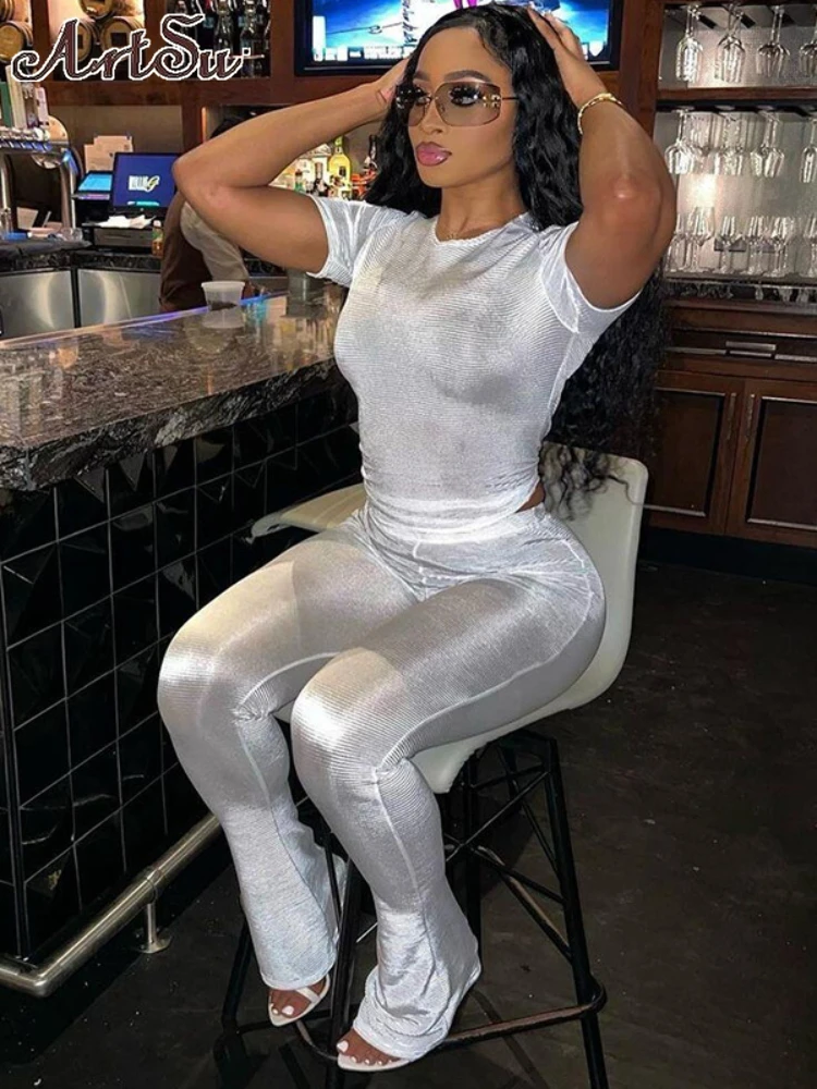 Autumn Two Piece Sets Womens Outifits Short Sleeve Tops and High Waist Flared Pants Sets Fashion Streetwear Solid Color Trousers
Autumn Two Piece Sets Womens Outifits Short Sleeve Tops and High Waist Flared Pants Sets Fashion Streetwear Solid Color Trousers