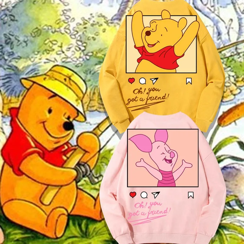 

Брендовая Толстовка Winnie с длинным рукавом и круглым вырезом, одежда для пар с принтом из мультфильма «Свинка Диснея», Трендовое осеннее пальто