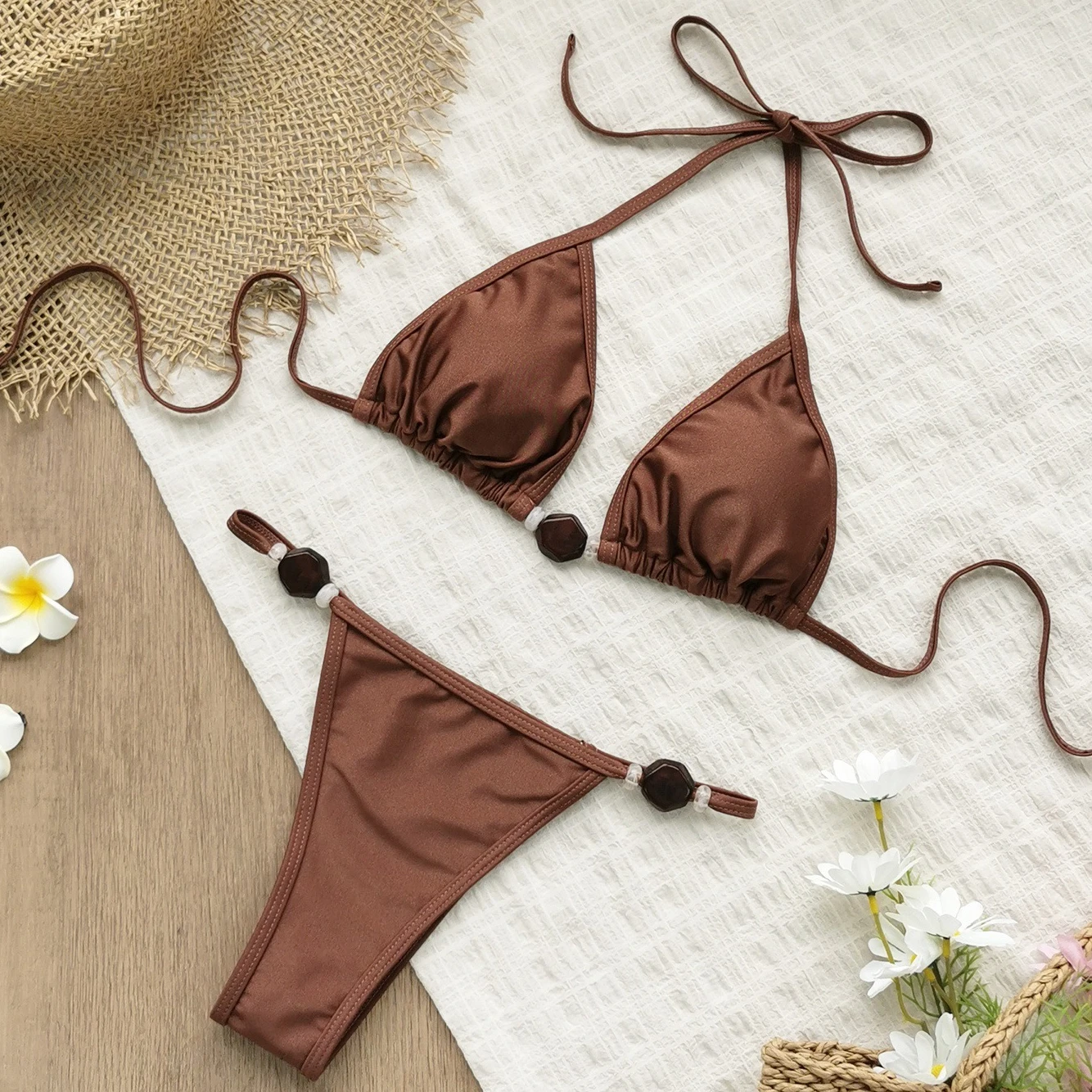 Sexy Bikini Set Halter Badeanzug Frauen Scalloped Bademode String