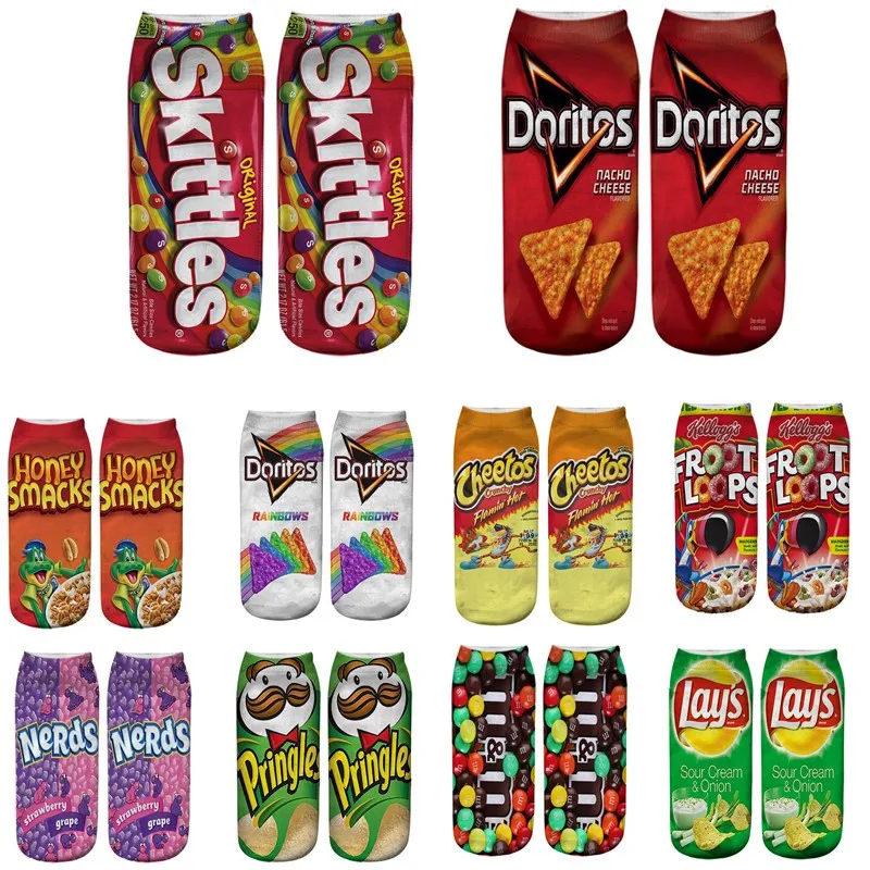

New Funny Cartoon Foods Low Ankle 3D Printed Cute Potato Chips Fries Cotton Short Socks for Women Men Summer Spring Dropship