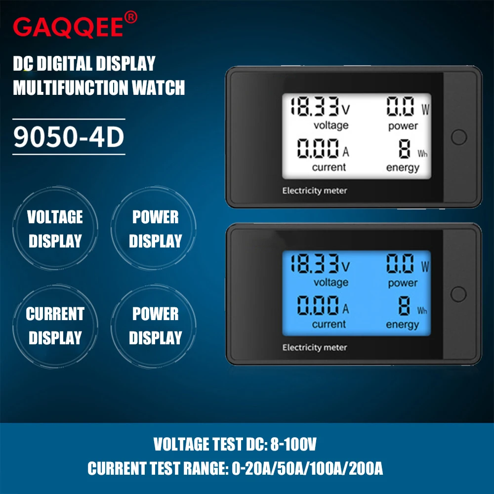 

20A/50A/100A/200A Digital Meter DC 7.5-100V Voltmeter Ammeter LCD 4in1 DC Voltage Gauge Current Power Energy Detector With Shunt