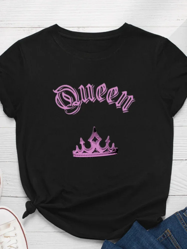 

Pink Crown Queen Print Women T Shirt Short Sleeve O Neck Loose Women Tshirt Ladies Tee Shirt Tops Clothes Camisetas Mujer