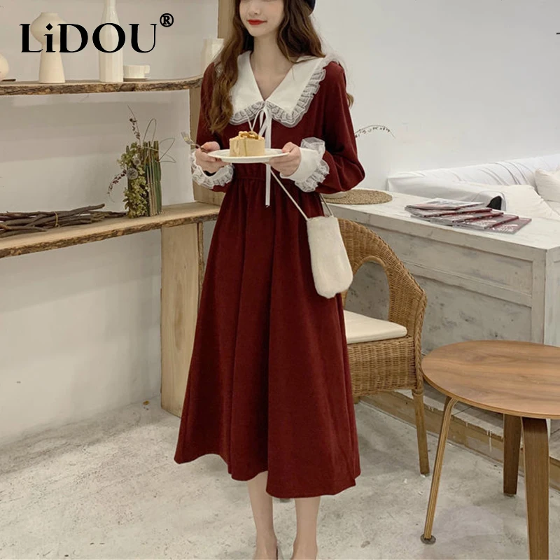 Autumn Winter New Doll-collar Sweet Temperament Patchwork Dress Ladies Elegant Fashion Waist Bandage Dresses Robe Femme Vestidos
Autumn Winter New Doll-collar Sweet Temperament Patchwork Dress Ladies Elegant Fashion Waist Bandage Dresses Robe Femme Vestidos