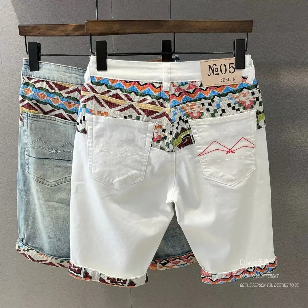Summer New Denim Shorts Men's Stitching Embroidery Ripped Knee-length Shorts White 2024 Korean Fashion High Quality Jeans
Summer New Denim Shorts Men's Stitching Embroidery Ripped Knee-length Shorts White 2024 Korean Fashion High Quality Jeans