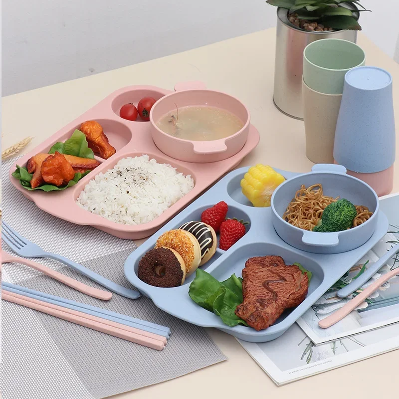 

Creative Wheat Straw Tableware 6-piece Home Students Divided Plate Children's Bowl Cup Chopsticks Spoon Fork Set