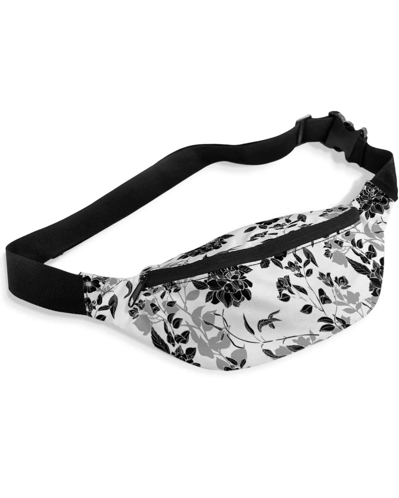 

Black And White Flowers Waist Packs Shoulder Bag Unisex Messenger Bag Casual Fashion Fanny Pack for Women