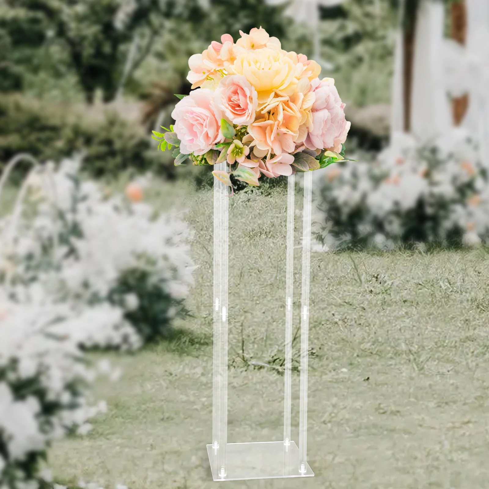 

Elegant Crystal Rectangle Acrylic Wedding Flower Stand Tabletop Display Rack For Table Centerpiece Decoration