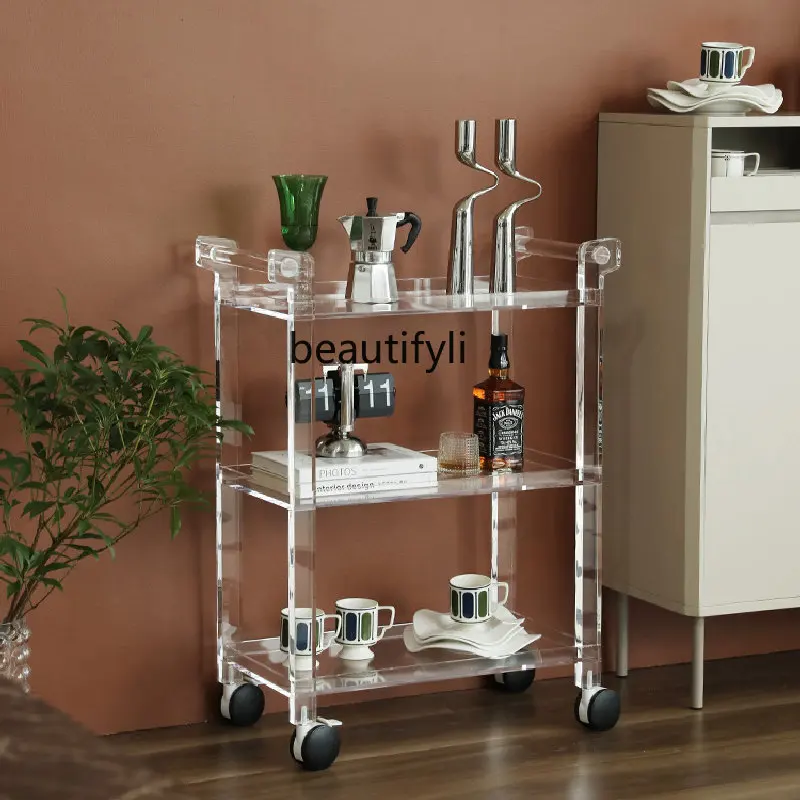 

yj Nordic Light Luxury and Simplicity Trolley Storage Rack Modern Transparent Acrylic Storage Rack Nordic Side Table