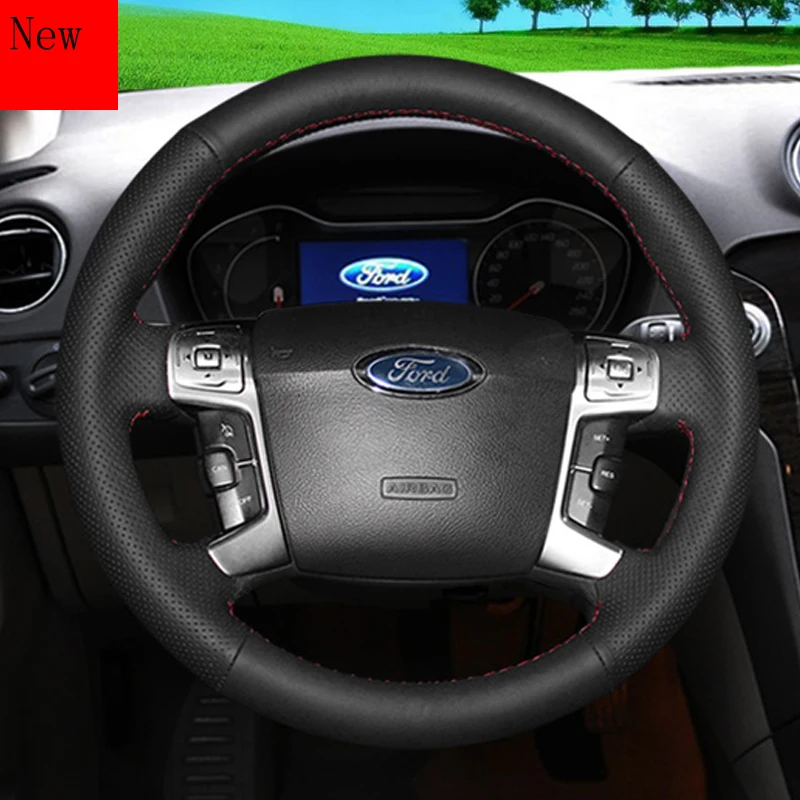 

DIY Hand-stitched Leather Suede Car Steering Wheel Cover for Ford Everest Explorer Mondeo Raptor F150 Car Accessories