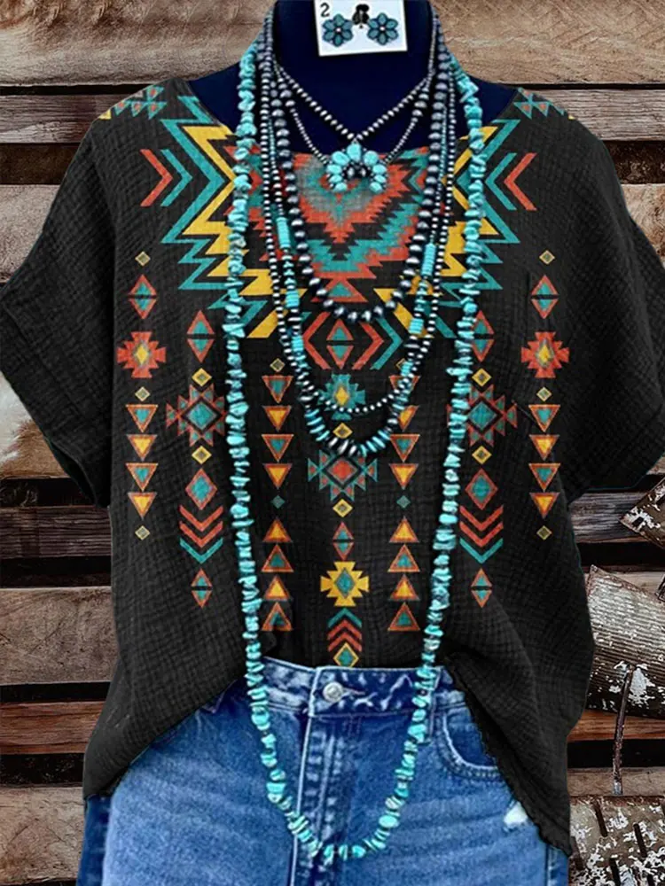 

Aztec Print Casual Shirt Artisanal Mexican Multicolor T-Shirts