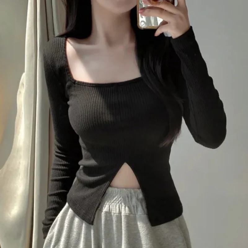 Sexy Square Collar Long Sleeve T Shirt Women Slim Cotton Tshirts Korean Style Tops Female White Tee Shirt Femme Spring Autumn
Sexy Square Collar Long Sleeve T Shirt Women Slim Cotton Tshirts Korean Style Tops Female White Tee Shirt Femme Spring Autumn