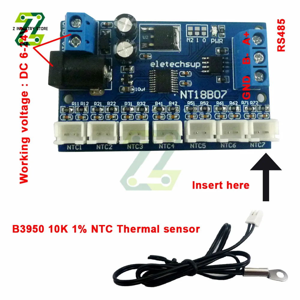 7CH DC 6-24V RS485 NTC датчик температуры термистора Modbus Rtu дистанционный модуль контроля сбора B3950 10K 1%
7CH DC 6-24V RS485 NTC датчик температуры термистора Modbus Rtu дистанционный модуль контроля сбора B3950 10K 1%