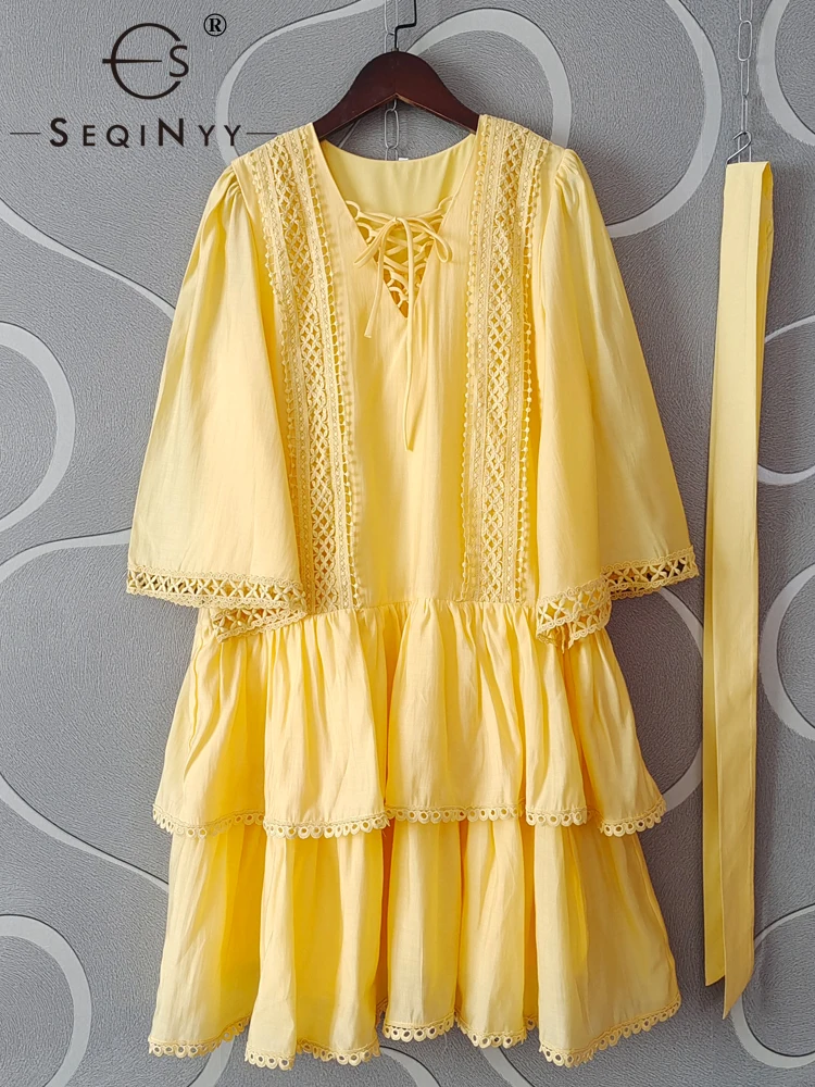 Женское повседневное мини-платье SEQINYY, модельное ажурное платье с расклешенным рукавом и оборками, весна-лето
Женское повседневное мини-платье SEQINYY, модельное ажурное платье с расклешенным рукавом и оборками, весна-лето