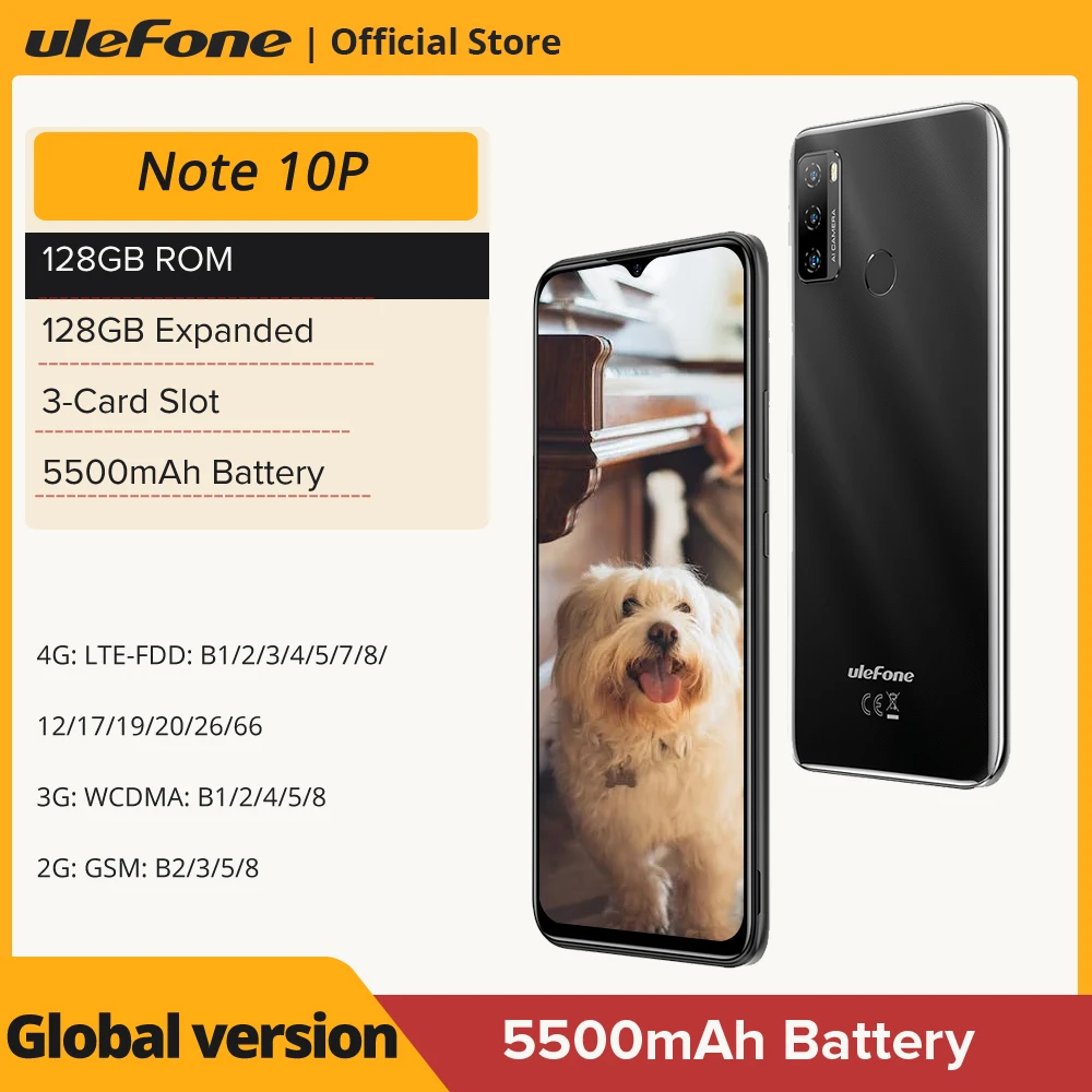 

Ulefone Note 10P Smartphone 128GB ROM Android 11 6.52" Octa Core 4G Cellphone 5500mAh Fingerprint ID /Face Unlock/OTG/13MP