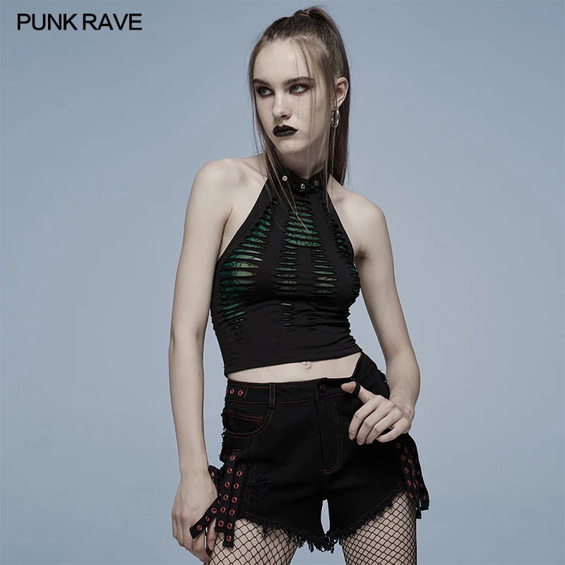 

Punk Rave Daily hollowed out spider print vest Sexy Women Short Personalized Rock Style Top WT712