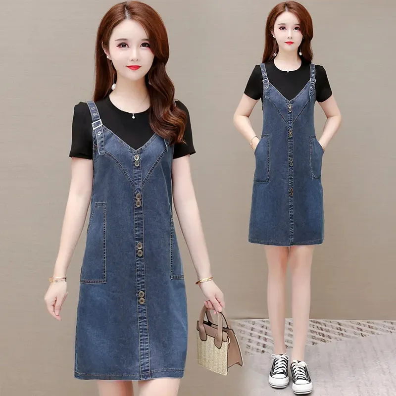 New Fashion Women's Denim Suspenders Dress Spring Summer Vacation Two Short Sleeved Dresses Female Casual Denim Slip Dresses
New Fashion Women's Denim Suspenders Dress Spring Summer Vacation Two Short Sleeved Dresses Female Casual Denim Slip Dresses
