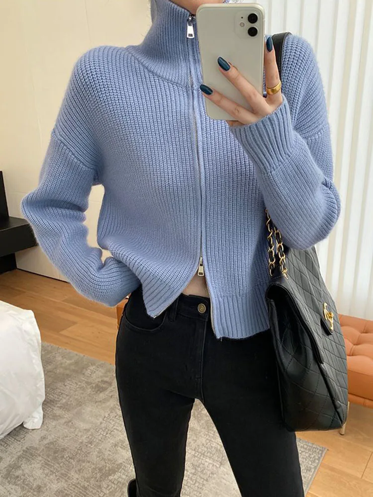Jmprs Streetwear Retro Women Cardigan Casual Long Sleeve Double Zipper Knitted Tops Fall Loose Stand Up Collar Cardigan Coats
Jmprs Streetwear Retro Women Cardigan Casual Long Sleeve Double Zipper Knitted Tops Fall Loose Stand Up Collar Cardigan Coats