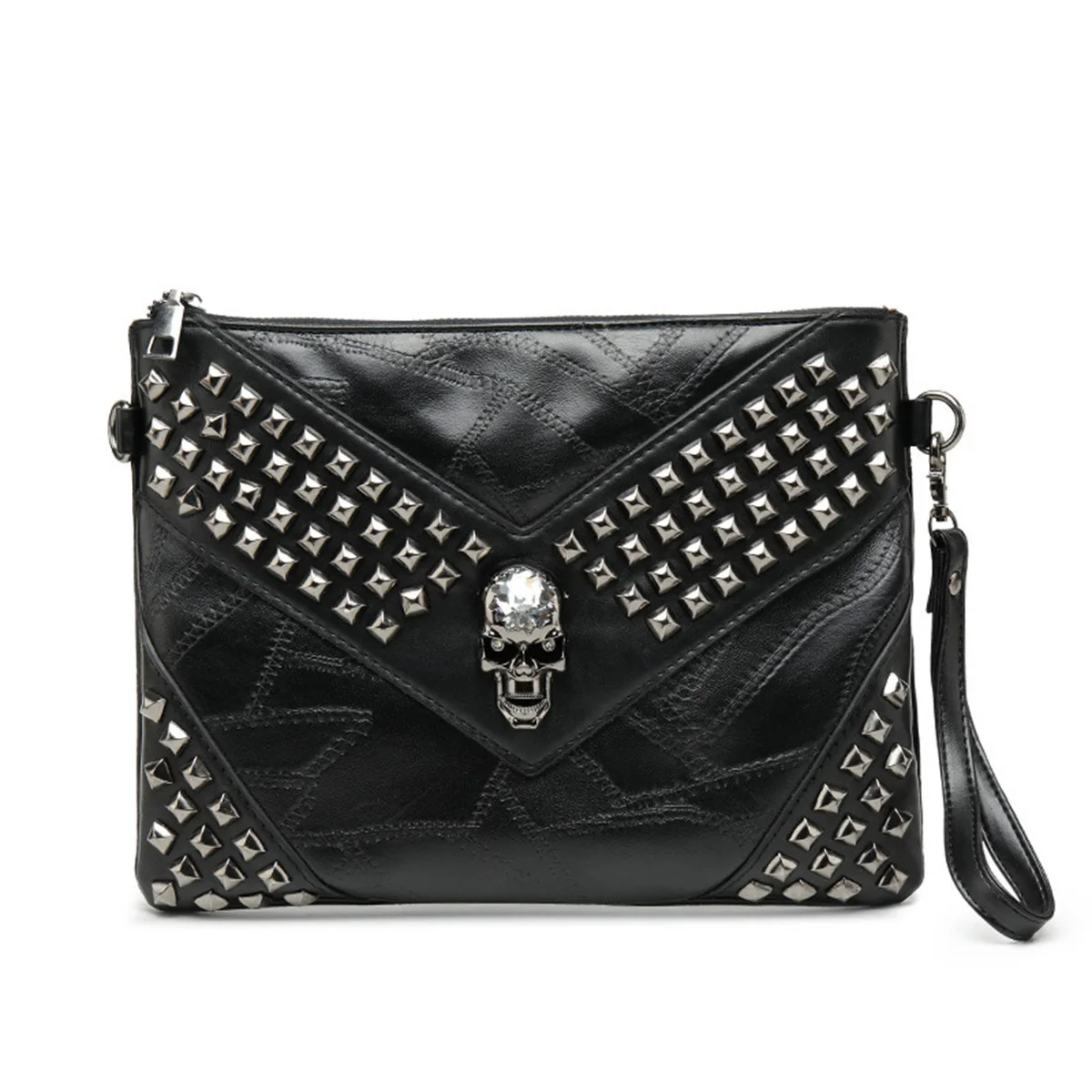 

Fashion Rivet Skull Clutch for Men Luxury Brand Design Men's Clutches Envelope Hand Bag Wrist Bag IPad Handbags Purse Handbags