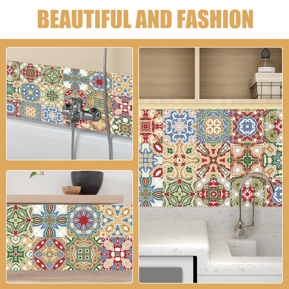 

24 Pcs Wall Stickers Retro Tile Bathroom Sticky Adhesive Vintage Peel and Tiles for Self