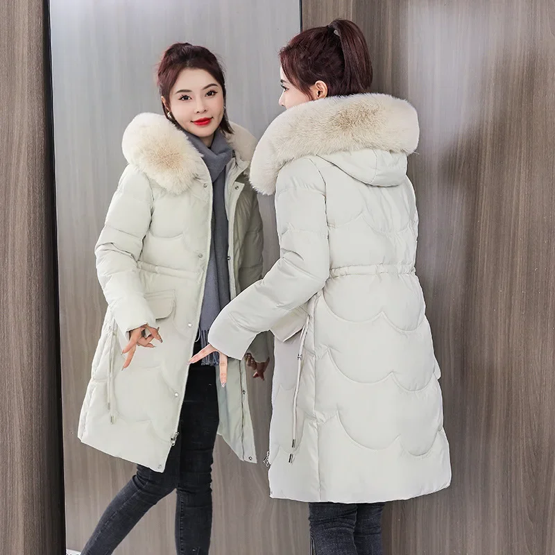 Парка женская с капюшоном и длинным рукавом, однотонная уличная одежда на молнии, плотная теплая приталенная, с завязками и карманами