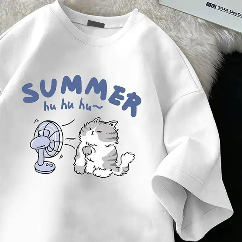 Pure Cotton New Cartoon Cat Print T-shirt Women Round Neck Clothes Instagram Summer Loose Casual Lazy Style Short Sleeved Top
Pure Cotton New Cartoon Cat Print T-shirt Women Round Neck Clothes Instagram Summer Loose Casual Lazy Style Short Sleeved Top